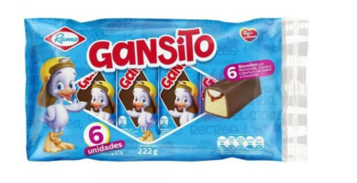 Ponque de vainilla Gansito con mermelada de Mora, Crema y cubierta de Chocolate 222gr - 6 unid Snack