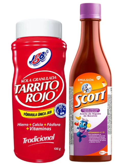 Kola granulada Tarrito Rojo X135g y Emulsion de Scott frutas tropicales x180gr (2 pack) Food