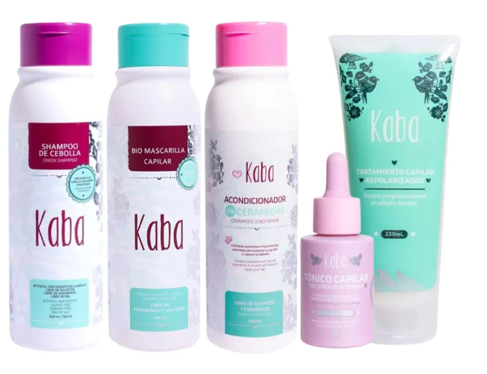 Kaba Shampoo de Cebolla, kaba Biomascarilla Capilar, Kaba Acondicionador de Ceramidas, kaba Tonico Capilar y Kaba Tratamiento Repolarizador (5 pack)