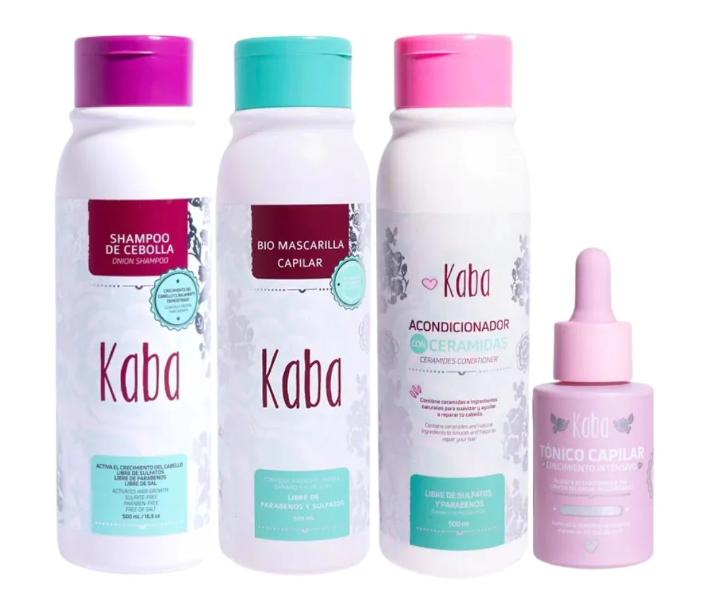 Kaba Shampoo de cebolla, Kaba Bio mascarilla Capilar, Kaba acondicionador de ceramidas y kaba tonico capilar (4 pack)