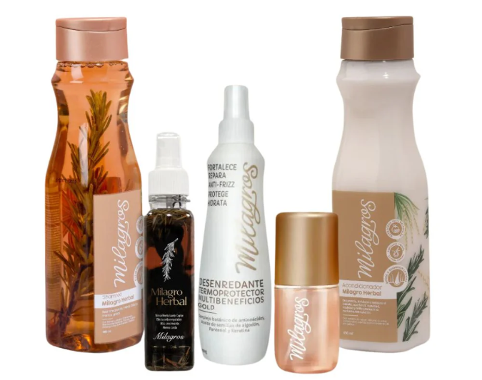 Milagros Ritual Herbal kit (5 Pack) Milagros Shampoo Herbal, Acondicionador herbal, Tonico Herbal, Desenredante Termoprotector herbal y perfume Bali