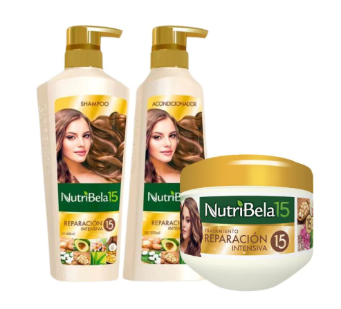 Nutribela 15 Reparacion Intensiva Shampoo 400mL + Acondicionador 400mL + Nutribela Tratamiento 300mL (3 Pack)
