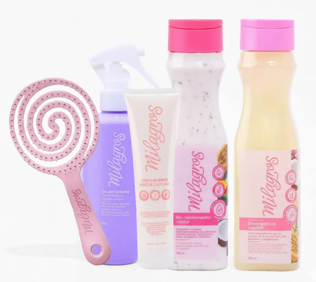 Milagros Kit antifrizz (5 Pack) Shampoo emergencia capilar milagro, biorepolarizador Milagro, tratamiento magia capilar milagro termoprotector anti friz y Cepillo antienredos milagro