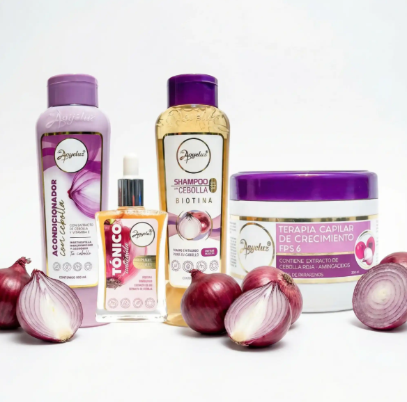Anyeluz Shampoo de Cebolla, Anyeluz acondicionador de cebolla, Anyeluz Terapia Capilar y Anyeluz tonico Anticaida de cebolla (4 pack)