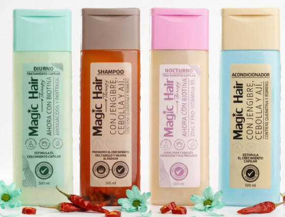 Magic Hair shampooo y acondicionador jengibre, cebolla, aji + tratamiento capilar diurno + tratamiento capilar nocturno (4 pack)