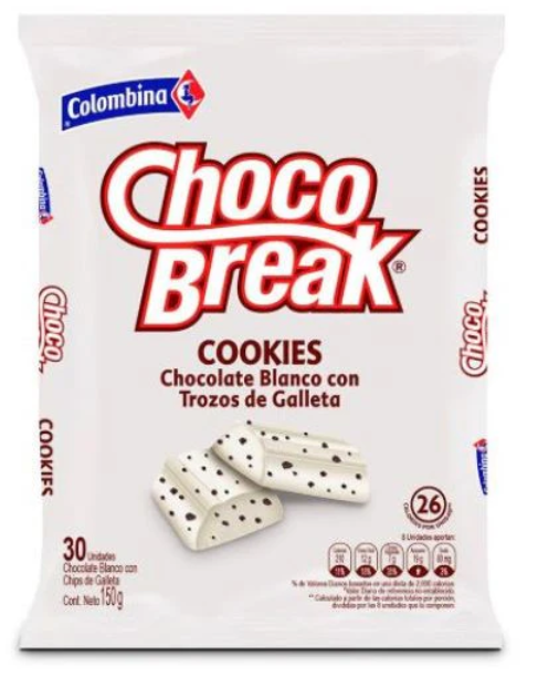 Chocobreak Colombina Cookies and cream 30 Unidades 150gr Snack