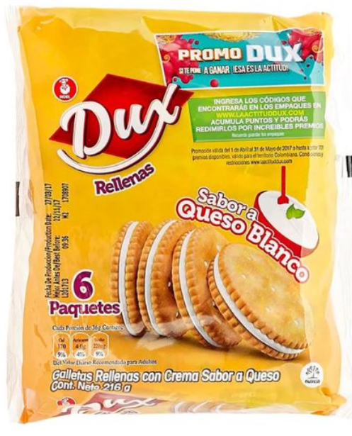 Galletas Dux Sandwich Crackers rellenas de queso blanco x6unidades