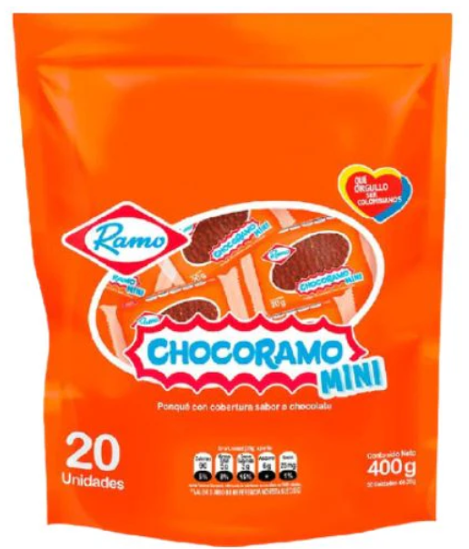 Ponque Chocoramo Mini cubierto de chocolate Snack 400gr - 20 unid (1 pack)
