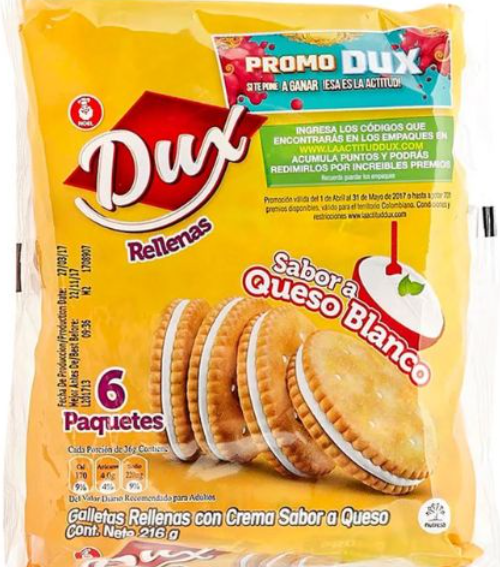 Galletas Dux Sandwich Crackers rellenas de queso blanco x6unidades