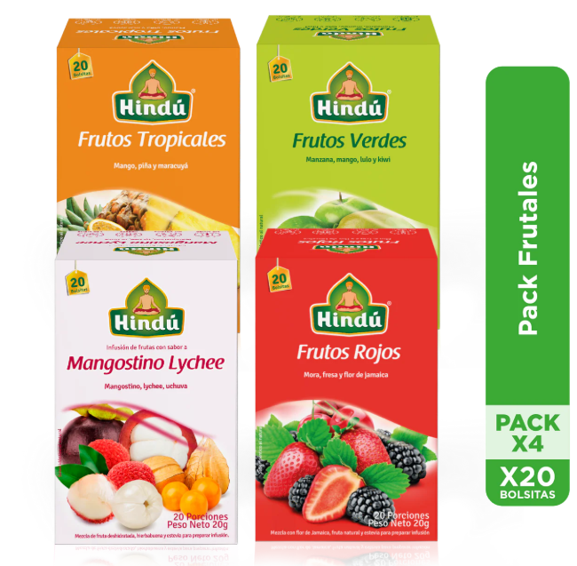 HINDU PACK FRUTALES X4cajas (frutos tropicales, frutos verdes, mangostico lychee y frutos rojos)