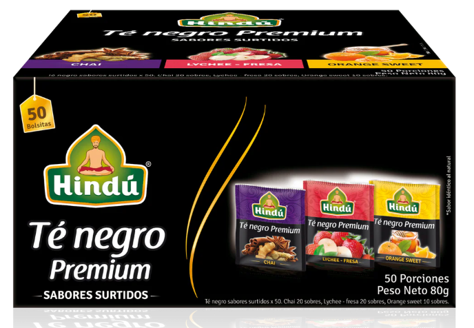 HINDU Te Negro Premium Sabores Surtidos x50unidades