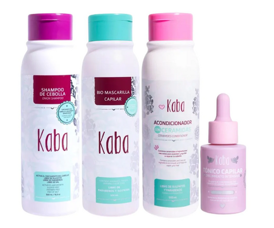Kaba Shampoo de cebolla, Kaba Bio mascarilla Capilar, Kaba acondicionador de ceramidas y kaba tonico capilar (4 pack)