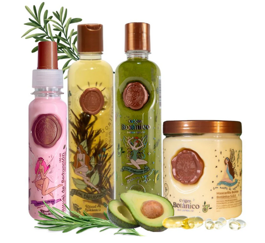 Ritual Botanico Shampoo Romero, Acondicionador Intensivo Plex, Mascarilla bomba capilar ritual botanico y termoprotector (4 Pack)