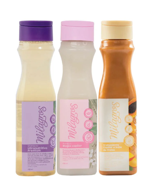 Milagros Shampoo ultra-nutritivo, Milagros Shampoo Magia Capilar y Milagros Tratamiento a base de frutas (3 pack)