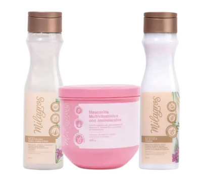 Milagros Shampoo Arroz, Milagros Acondicionador Arroz y Milagros Mascarilla Capilar Multivitaminica (3 pack)