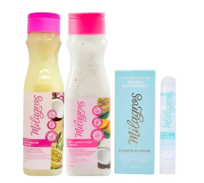Milagros shampoo emergencia capilar, Milagros milagros biorepolarizador capilar y Milagros tratamiento capilar rescate instantaneo (3 pack)