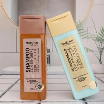 Magic Hair KIT (2 PACK) Magic Hair Shampoo de cebollla con aji y Magic Hair Acondicionador con cebolla jengibre y aji