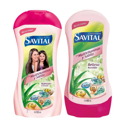 Savital Shampoo Multivitaminas 510mL, Acondicionador Multivitaminas 490mL (2 Pack)