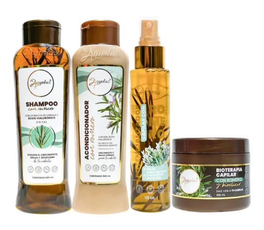 Anyeluz Shampoo de Romero, Anyeluz acondicionador de Romero, Anyeluz Potencializador capilar y Anyeluz Bioterapia capilar (4 pack)