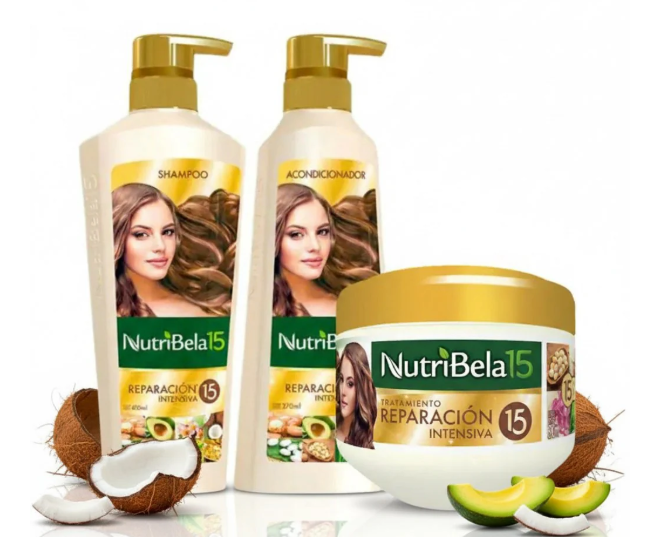 Nutribela 15 Reparacion Intensiva Shampoo 400mL + Acondicionador 400mL + Nutribela Tratamiento 300mL (3 Pack)