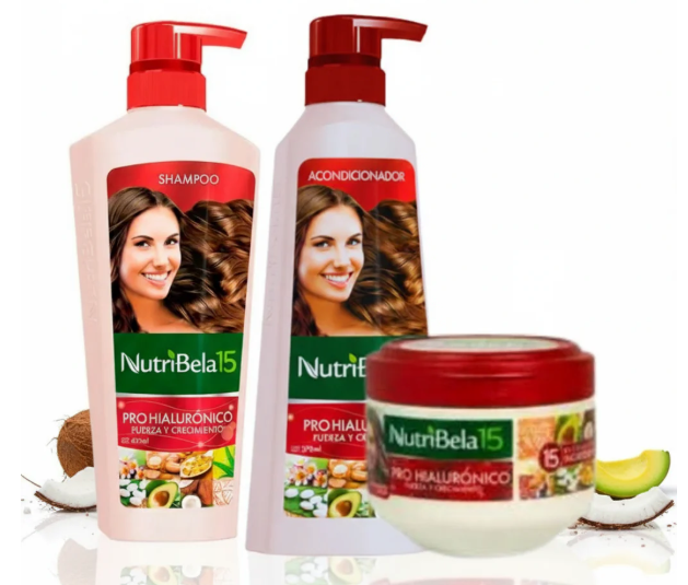Nutribela 15 Pro Hialuronico Shampoo 400mL + Acondicionador 400mL + Tratamiento 300mL (3 Pack)