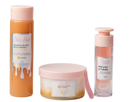 CLICK HAIR SHAMPOO DE MIEL, MASCARILLA DE MIEL Y MIEL PARA EL CABELLO (3 PACK)