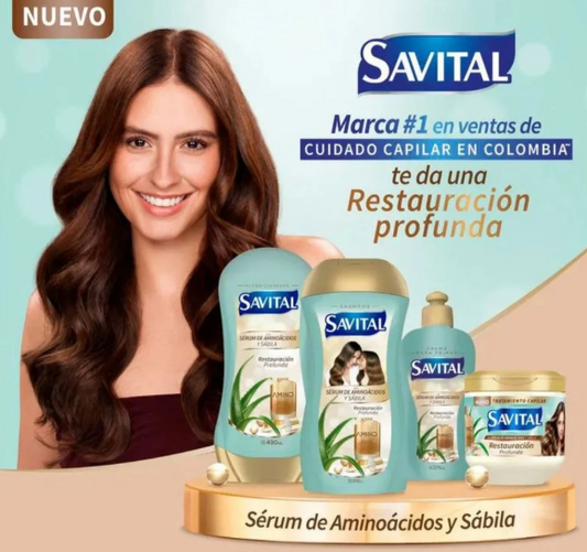 Savital Shampoo Aminoacidos 510mL, Acondicionador Aminoacidos 490mL, Tratamiento Aminoacidos 425mL, Crema para peinar Aminoacidos 275mL (4 Pack)