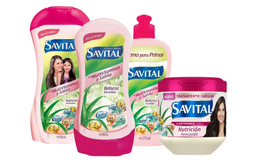 Savital Shampoo Multivitaminas 510mL, Acondicionador Multivitaminas 490mL, Tratamiento Multivitaminas 425mL, Crema para peinar Multivitaminas 275mL (4 Pack)