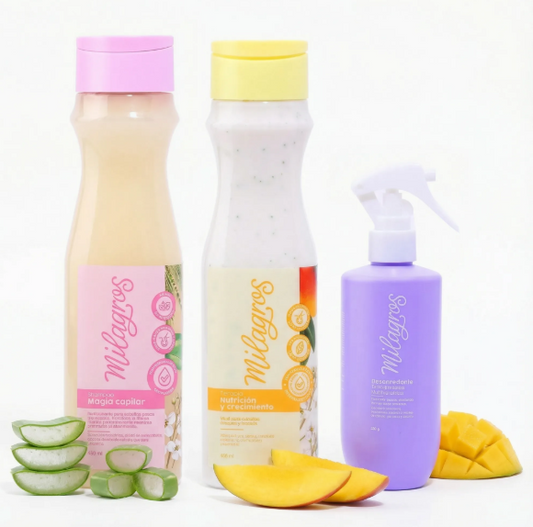 Milagros Shampoo magia capilar, Milagros Terapia Nutricion y Crecimiento y Milagros Desenredante Termoprotector (3 Pack)