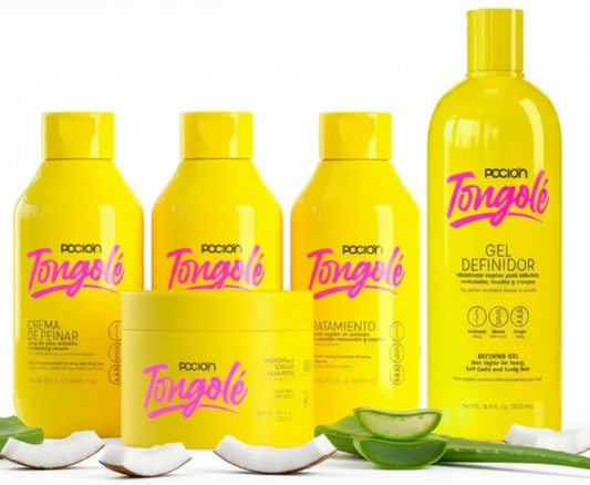 La pocion Kit para Rizos Tongole Shampoo, Crema para peinar, tratamiento, Mascarilla Tongole y Gel Definidor Tongole (5 Pack)
