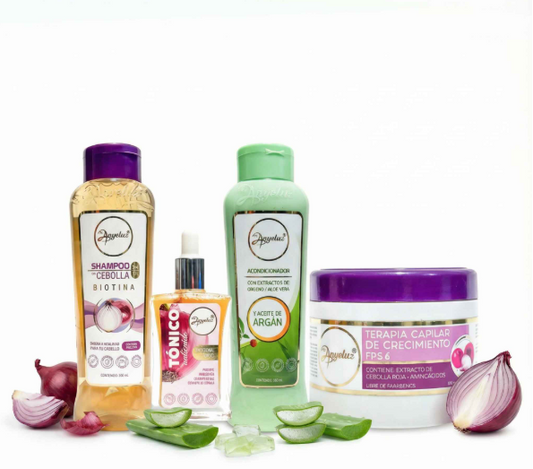 Shampoo de Cebolla Anyeluz Acondicionador Argan, AnyeluzTonico Anticaida y Anyeluz Terapia Capilar de crecimiento (4 pack)