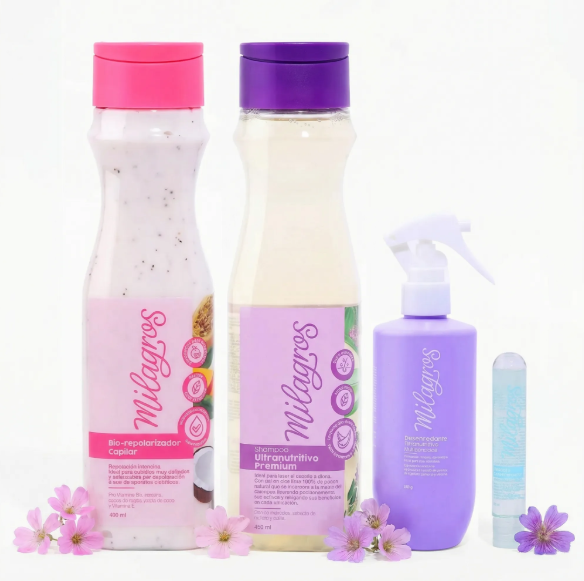 Milagros Biorepolarizador, Shampoo Ultranutritivo, Desenrredante multibeneficios, Ampolla Rescate Instantáneo (Azul) (4 pack)