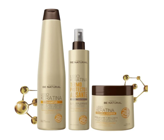 Be Natural lisso keratina (3 Pack) Lisso keratina termoprotector alisante, Be Natural Shampoo Lisso Keratina y Mascarilla Lisso Keratina