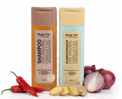 Magic Hair KIT (2 PACK) Magic Hair Shampoo de cebollla con aji y Magic Hair Acondicionador con cebolla jengibre y aji