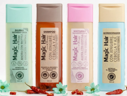 Magic Hair shampooo y acondicionador jengibre, cebolla, aji + tratamiento capilar diurno + tratamiento capilar nocturno (4 pack)