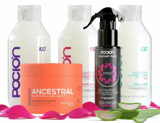 La Pocion Kit Reconstrucción Inmediata - Shampoo, Tratamiento, Crema Dual, Mascarilla Ancestral y Tratamiento Reconstructor Spray (5 Pack)