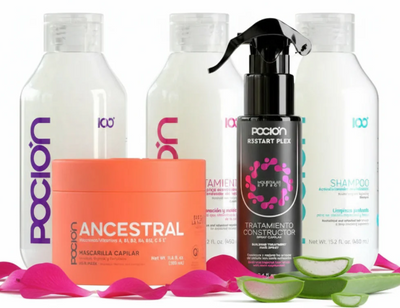 La Pocion Kit Reconstrucción Inmediata - Shampoo, Tratamiento, Crema Dual, Mascarilla Ancestral y Tratamiento Reconstructor Spray (5 Pack)