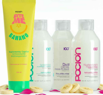 La Pocion Kit Nutricion Intensa - Shampoo, Crema Dual, Tratamiento, Bite Me Banano (4 Pack)