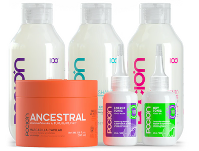 La Pocion Kit Fuerza y Crecimiento - Shampoo Revitalizante (Blanco), Tratamiento, Crema Dual, Mascarilla Ancestral y Dutonic (5 Pack)