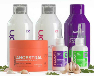 La Pocion Kit Crecimiento Activo - Shampoo Crecimiento (Morado), Tratamiento, Crema Dual, Mascarilla Ancestral y Dutonic (5 Pack)