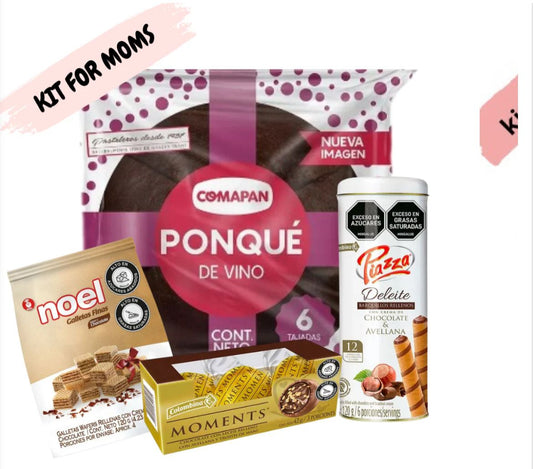 Chocolates Moments Colombina 42gr, Ponque de Vino Ramo x 220gr, Galletas Finas Chocolate Noel x 170 gr y Deleite Piazza x 120gr(4 Pack) Snacks Colombianos